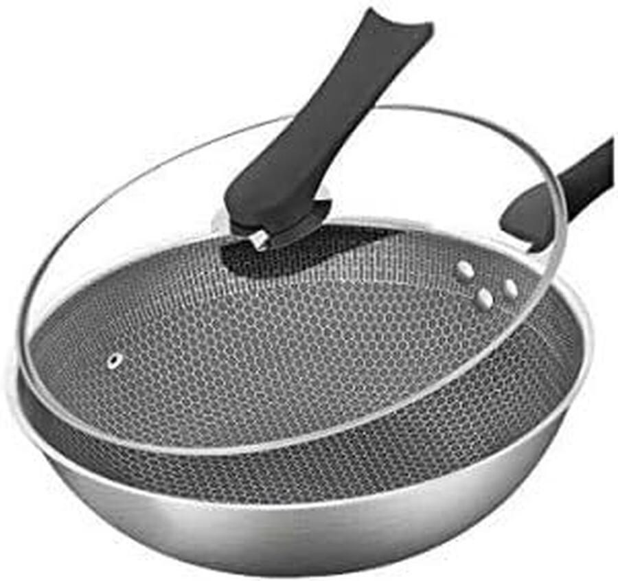 Wok Pan Koekenpan Roerbak Koken Zonder Vet Roestvrij Staal 32 cm Zilver