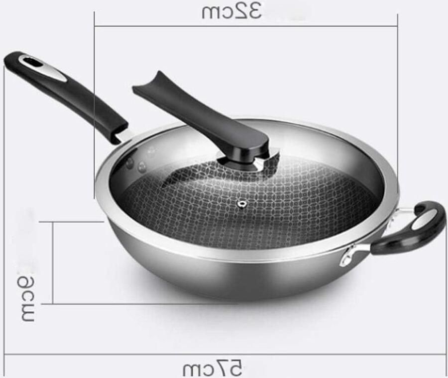 Wok Pan Koekenpan Roerbak Lekker Koken Gietijzer Anti-aanbak 32 cm Zwart