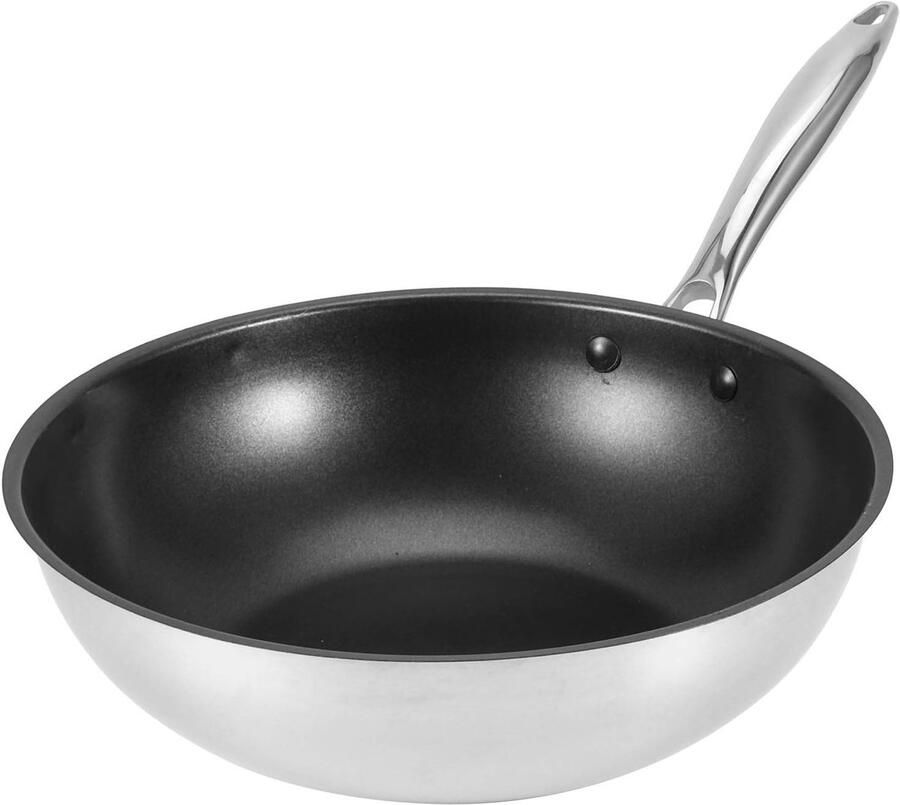 Wok Pan Koekenpan Roerbak Lekker Koken Samengestelde Bodem 30 cm Diameter Zilverkleurig