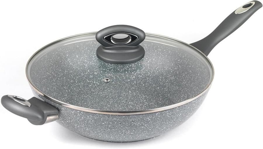 Wok Pan Koekenpan Roerbak Snel Koken Marmeren Coating 28 cm Grijs