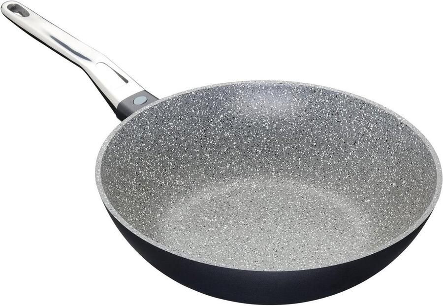 Wok Pan Koekenpan Roerbakpan Aziatisch Koken Dubbele Antiaanbaklaag 28 cm Grijs