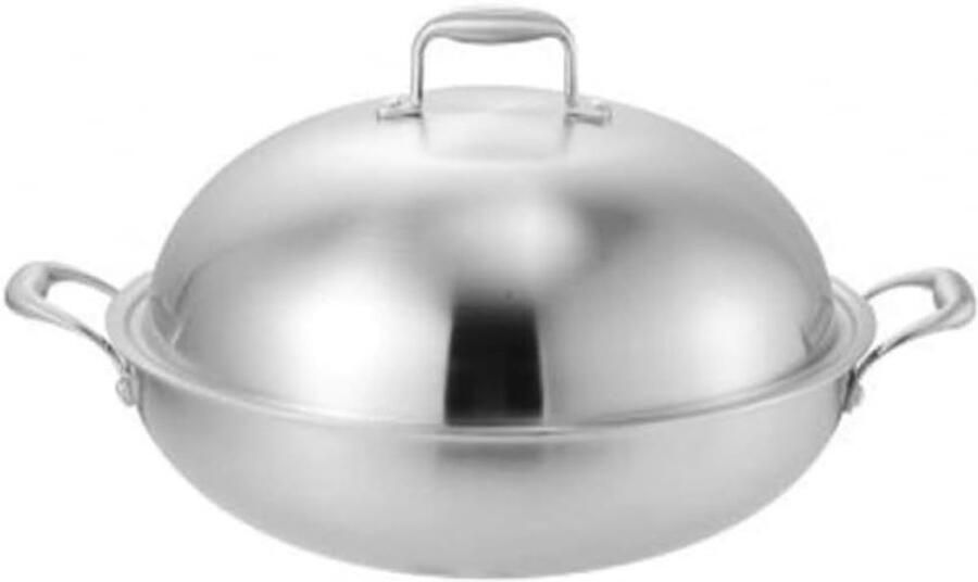 Wok Pan Koekenpan Roerbakpan Gezond Koken Snelle Warmteverdeling 40 cm Zilverkleurig
