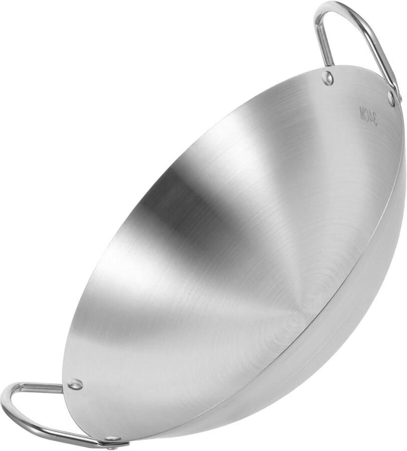 Wok Pan Koekenpan Roerbakpan Koken en Bakken Dubbele Handgrepen 34 cm Zilver