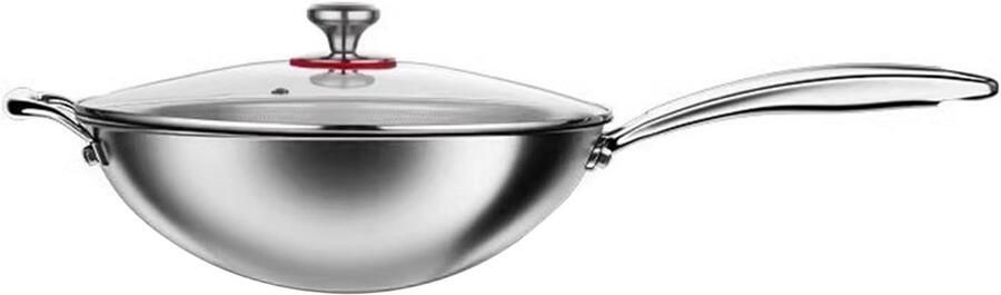 Wok Pan Koekenpan Rond Professioneel Koken Roestvrij Staal 32CM Zilver