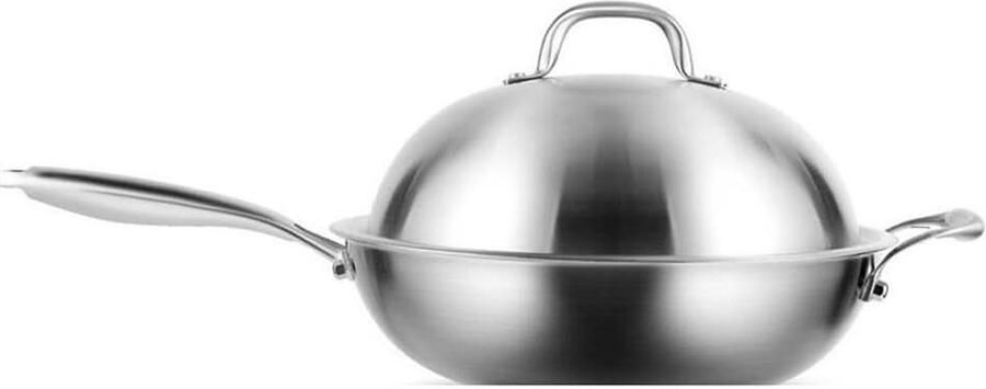 Wok Pan Koekenpan Ronde Bodem Koken en Bakken Fysiek Antiaanbaklaag 3000 Grams Zilver