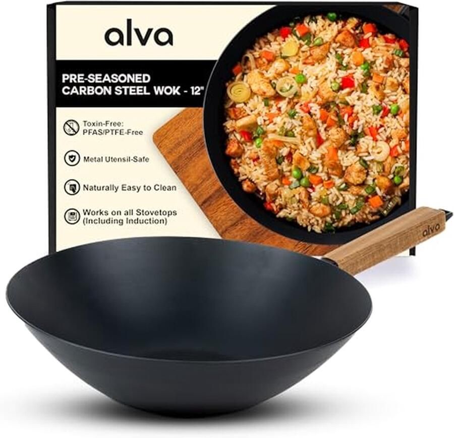Wok Pan Koekenpan Snel Koken Natuurlijk Nonstick 30 cm Zwart