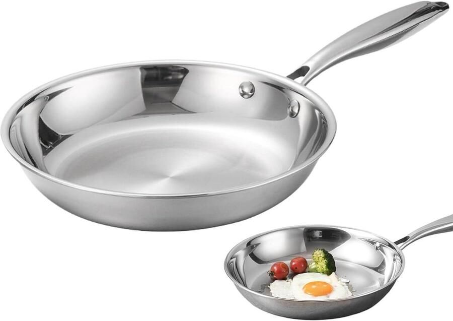 Wok Pan Koekenpan Steelpan Koken en Bakken Roestvrij Staal 24 cm Zilver