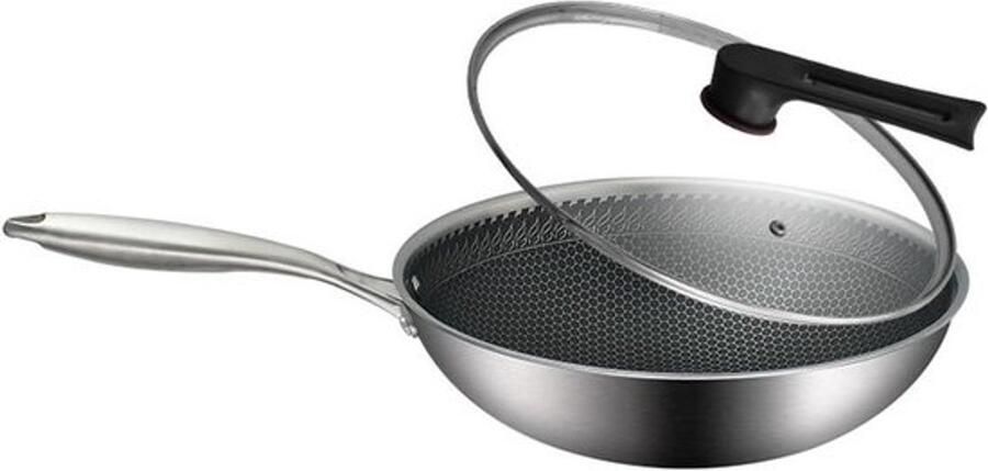 Wok Pan Koekenpan Veelzijdig Koken Anti-aanbaklaag 32cm Zilver