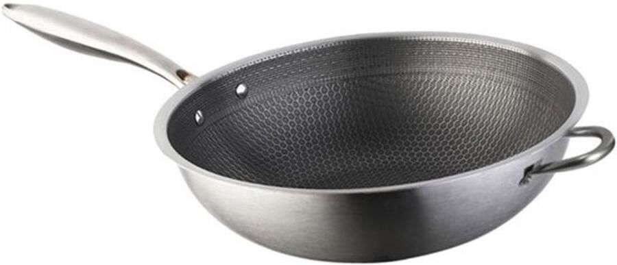 Wok Pan Koekenpan Wokken Koken Honingraat Dubbele Handgreep 34 Cm Zilver