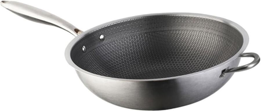 Wok Pan Koekenpan Wokken Koken Honingraat Dubbele Handgreep 34 Cm Zilver
