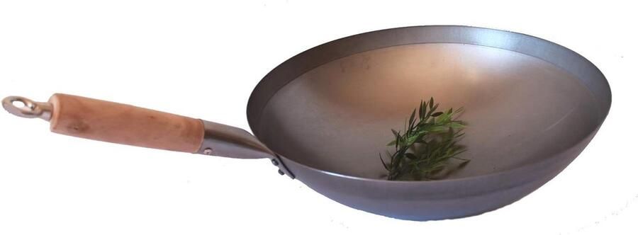 Wok pan Kookpan Aziatisch koken Houten handvat ophangbaar Ø 38 cm Zwart