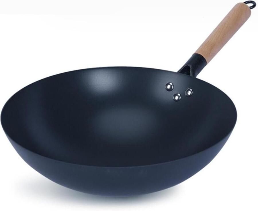 Wok Pan Kookpan Gieter Aziatisch Koken Handgemaakt Gietijzer 34 cm Zwart