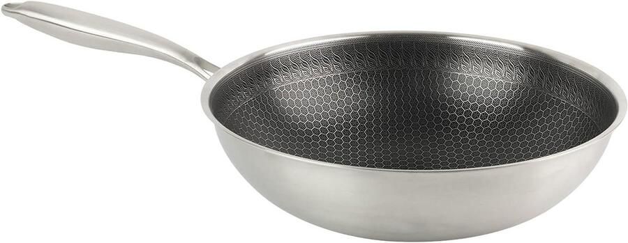 Wok pan Kookpan roerbak Aziatisch koken Krasbestendige honingraat 30 cm Zilver