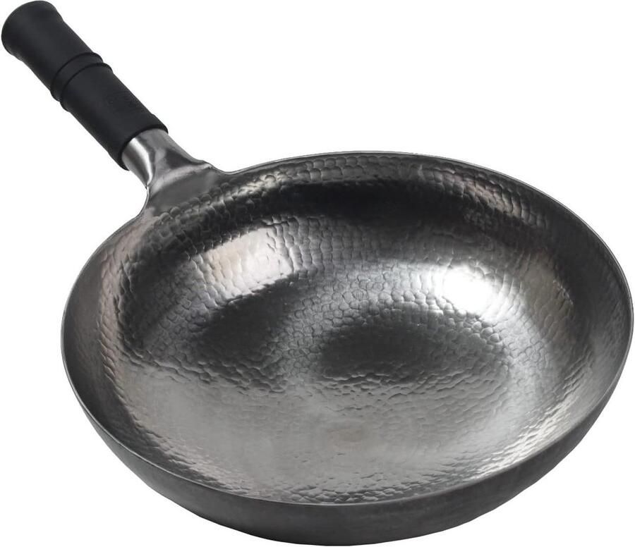 Wok Pan Koolstofstaal Roerbakpan Handgehamerd Gezond Koken Ongecoat Antiaanbaklaag 133 Inch Zwart