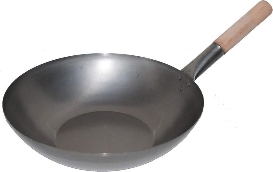 Wok Pan Koolstofstaal Roerbakpan Wok Aziatisch Koken Platte Bodem Ø 40 cm Zwart