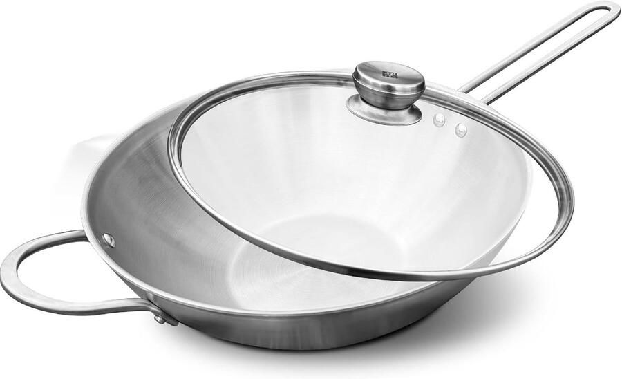 Wok Pan Roerbakpan Aziatisch Snel Koken Sigma Clad Bodem 30 cm Zilver