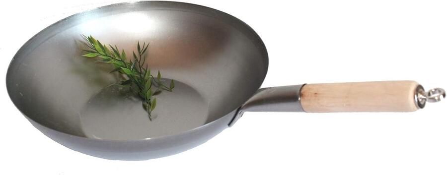 Wok pan platte bodem Roerbakpan Aziatisch koken Robuust koolstofstaal Ø 34 cm Zwart