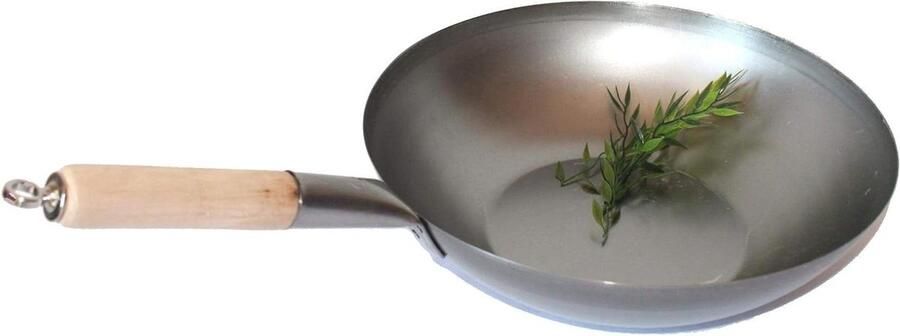 Wok pan platte bodem Roerbakpan Aziatisch koken Robuust koolstofstaal Ø 36 cm Zwart