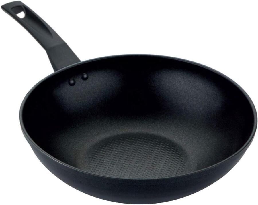 Wok Pan Roerbak Pan Gezond Koken Duurzaam Gekuilde Antiaanbaklaag 29cm Zwart