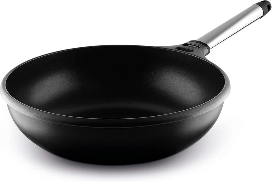 Wok Pan Roerbakpan Aluminium Gezond Koken Afneembare Handgreep 33 cm Zwart