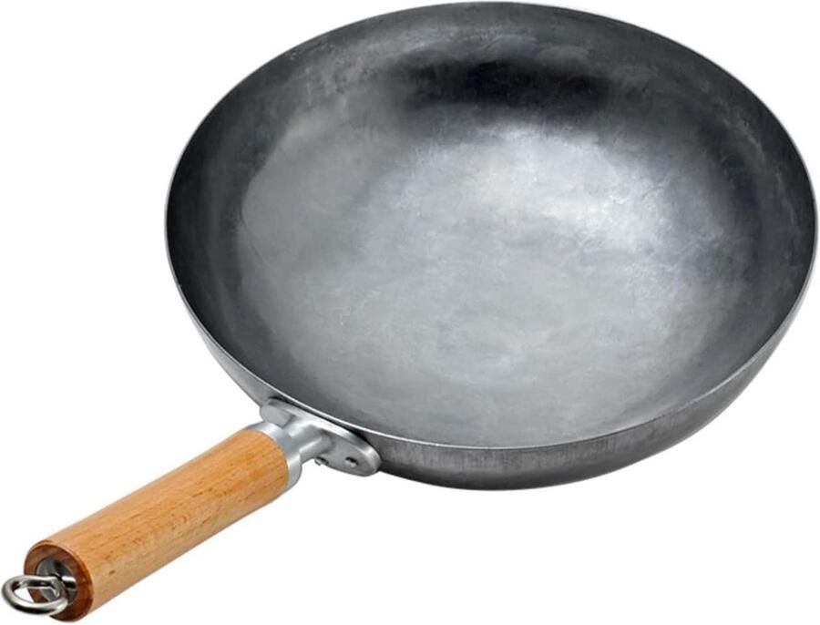 Wok Pan Roerbakpan Aziatisch Authentiek Koken Handgehamerd Carbon Staal 32 cm Zwart