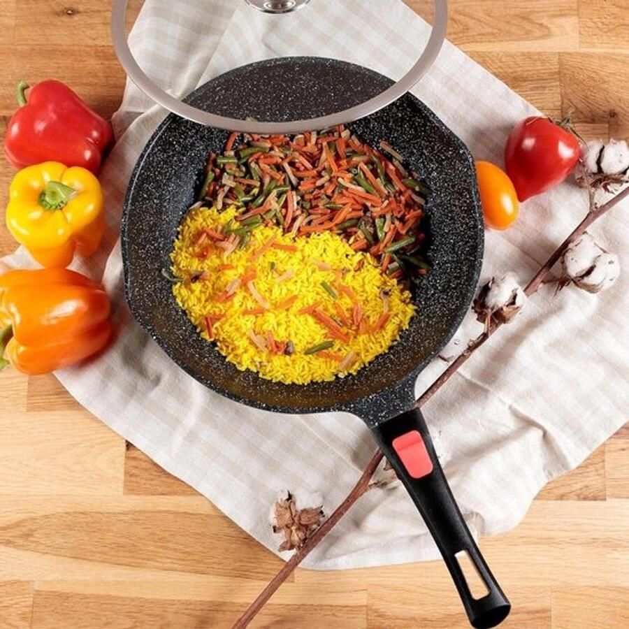 Wok Pan Roerbakpan Aziatisch Koken Afneembaar Handvat 28 cm Zwart
