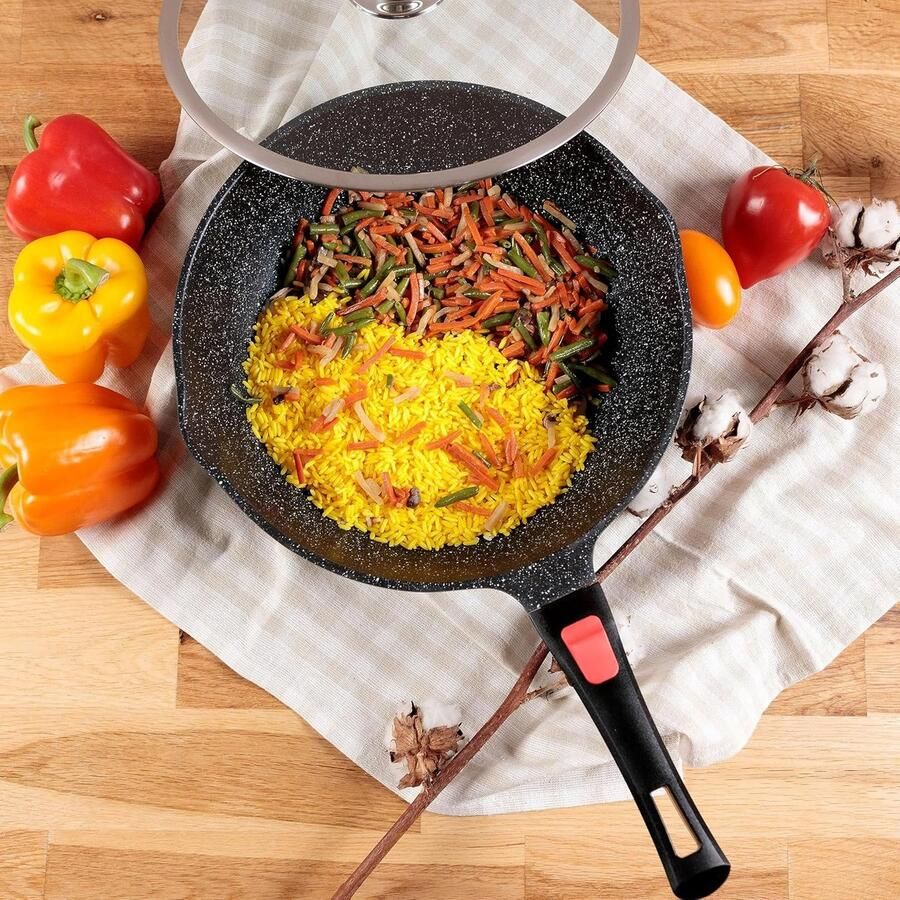 Wok Pan Roerbakpan Aziatisch Koken Afneembaar Handvat 28 cm Zwart
