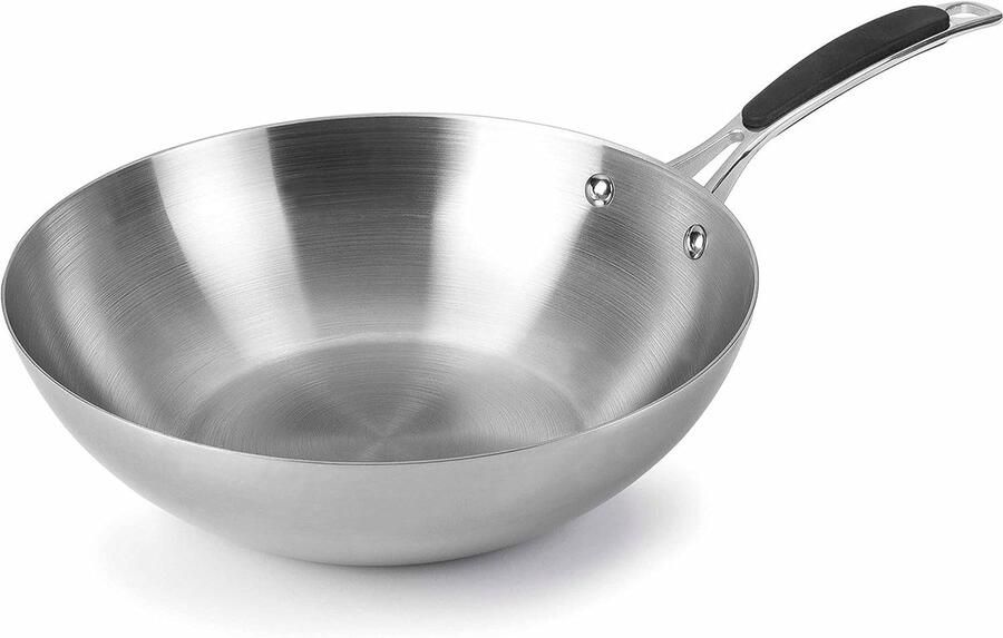 Wok Pan Roerbakpan Gelijkmatig Koken Tri-Metal Constructie 28 cm Zilver