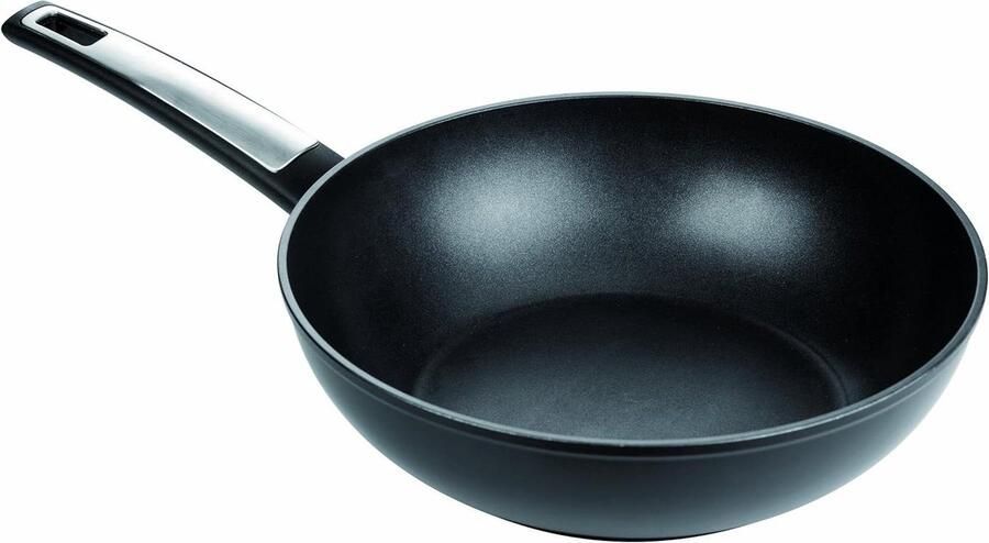 Wok Pan Roerbakpan Gezond Koken Massief Gegoten 28 cm Zwart