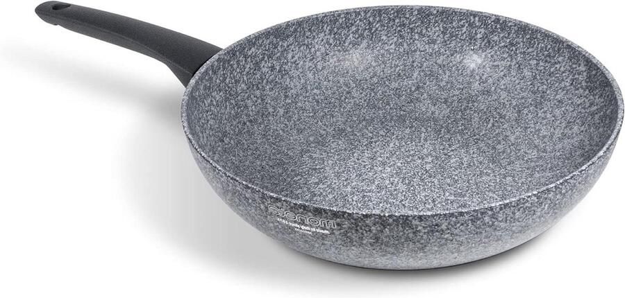 Wok Pan Roerbakpan Gezond Koken Minerale Deeltjes 28 cm Zwart