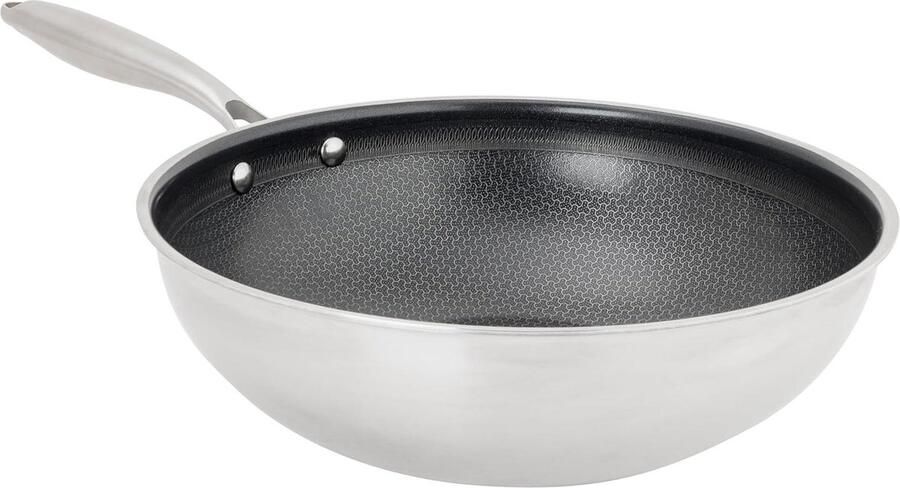 Wok Pan Roerbakpan Gezond Koken PFAS-vrije Coating 28 cm Diameter Zilver