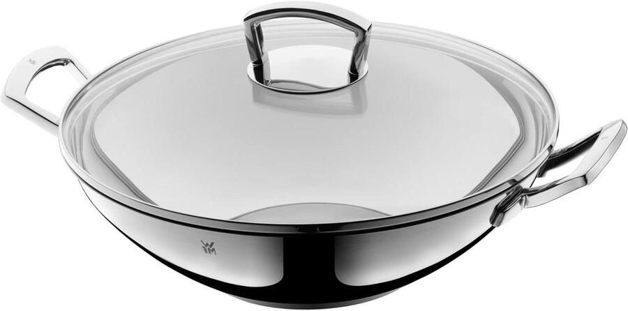 Wok Pan Roerbakpan Glasdeksel Snel Koken TransTherm Bodem 36 cm Zilver