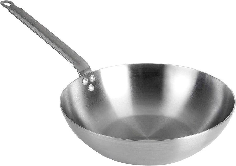 Wok Pan Roerbakpan Ijzer Gezond Koken Handgemaakt Natuurlijk Ijzer 28 cm Diameter Zilver
