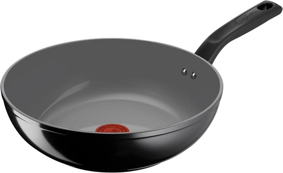 Wok Pan Roerbakpan Keramisch Gezond Koken Thermo Signaal 28 cm Zwart