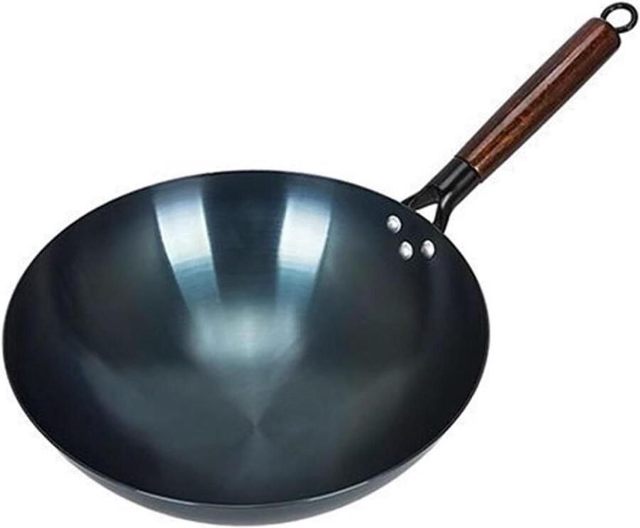 Wok Pan Roerbakpan Koekenpan Authentiek Koken Ongecoat Geraffineerd IJzer 36 cm Zwart