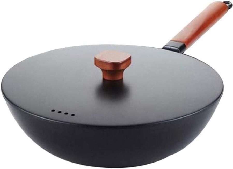 Wok Pan Roerbakpan Koekenpan Aziatisch Koken Afneembaar Handvat 30 cm Zwart