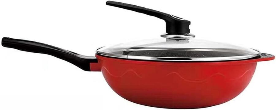 Wok Pan Roerbakpan Koekenpan Aziatisch Koken Platte Bodem 30 cm Zwart