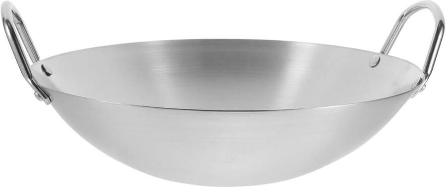 Wok Pan Roerbakpan Koekenpan Gelijkmatig Koken Dubbele Handgreep 32 Cm Chroom