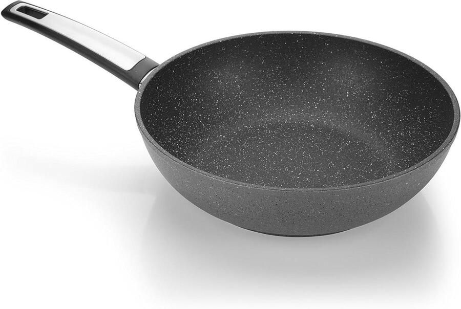 Wok Pan Roerbakpan Koekenpan Gezond Koken Antiaanbaklaag in steenlook Ø 28 cm Grijs