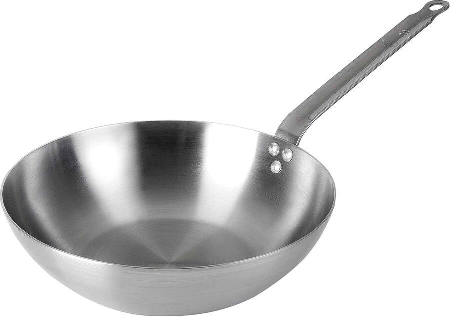 Wok Pan Roerbakpan Koekenpan Gezond Koken Handgemaakt Natuurlijk IJzer 28 cm Zilver