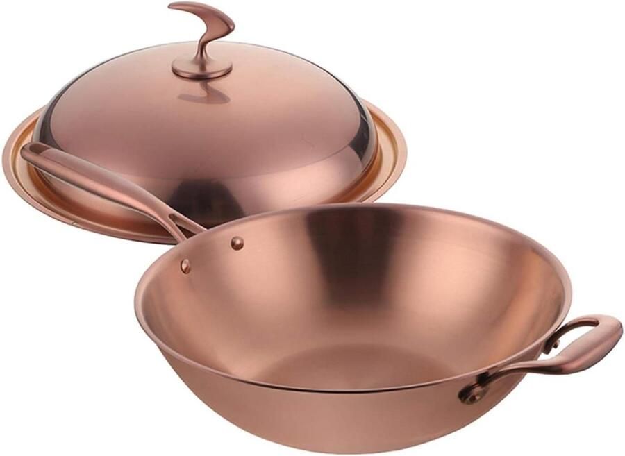 Wok Pan Roerbakpan Koekenpan Gezond Koken Krasbestendig Non-Stick 5 Liter Capaciteit Metallic