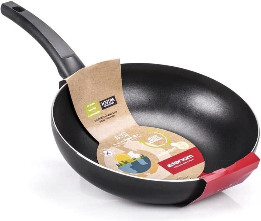 Wok Pan Roerbakpan Koken op inductie Gemaakt van gerecycled aluminium 28 cm Zwart