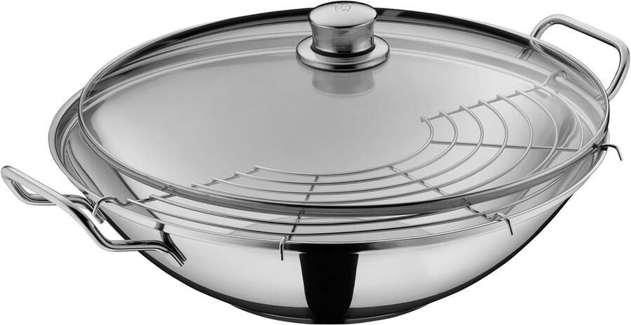 Wok Pan Roerbakpan Set Aziatisch Koken TransTherm Bodem 36 cm Zilver