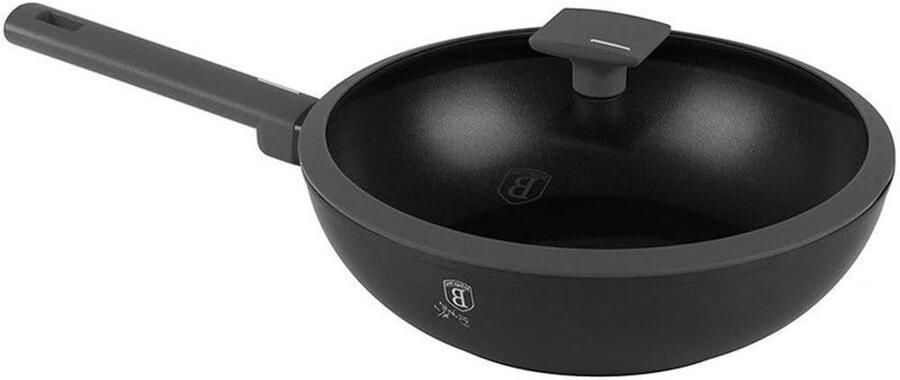 Wok Pan Roerbakpan met deksel Snel Koken Energiebesparend Systeem Ø 28 cm Antraciet