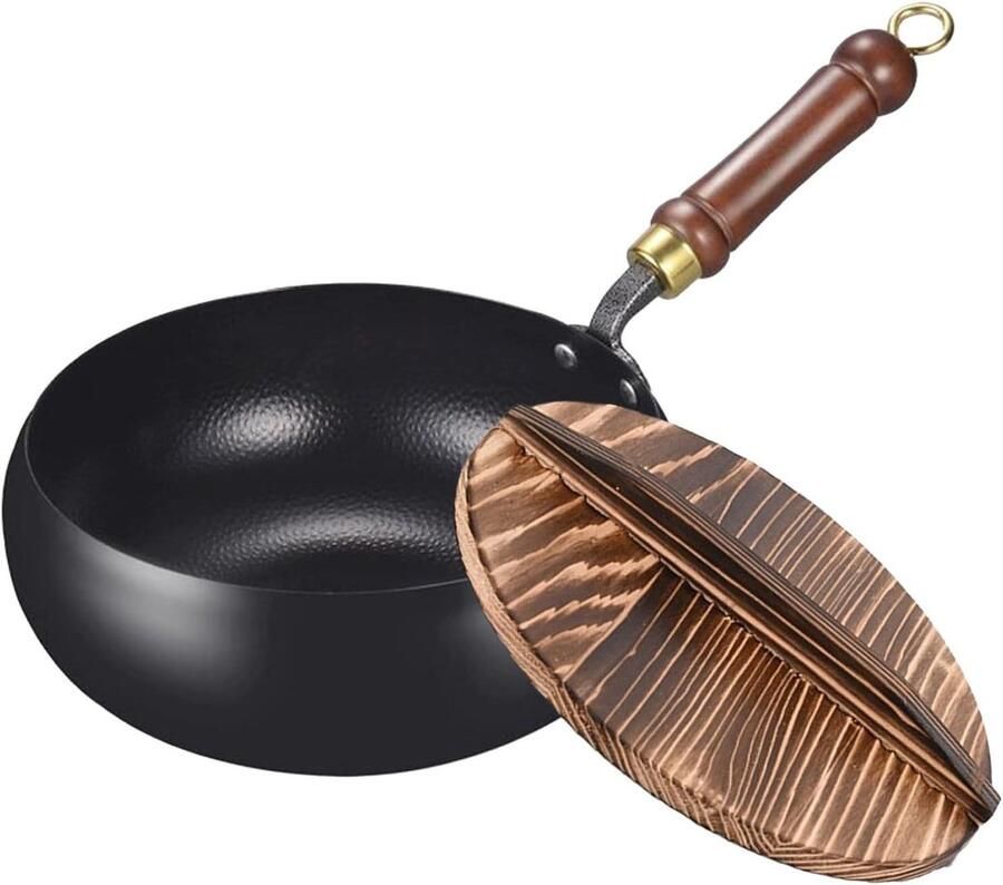 Wok Pan Roerbakpan Multifunctioneel Koken Ongecoat IJzer 24 cm Meerkleurig
