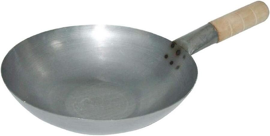 Wok Pan Roerbakpan Platte bodem Snel Koken Stevig Carbon Staal 35.6 cm Diameter Zwart