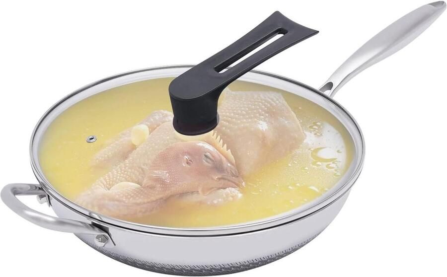 Wok Pan Roerbakpan RVS Snel Koken Honingraat Coating 30 cm Zilver