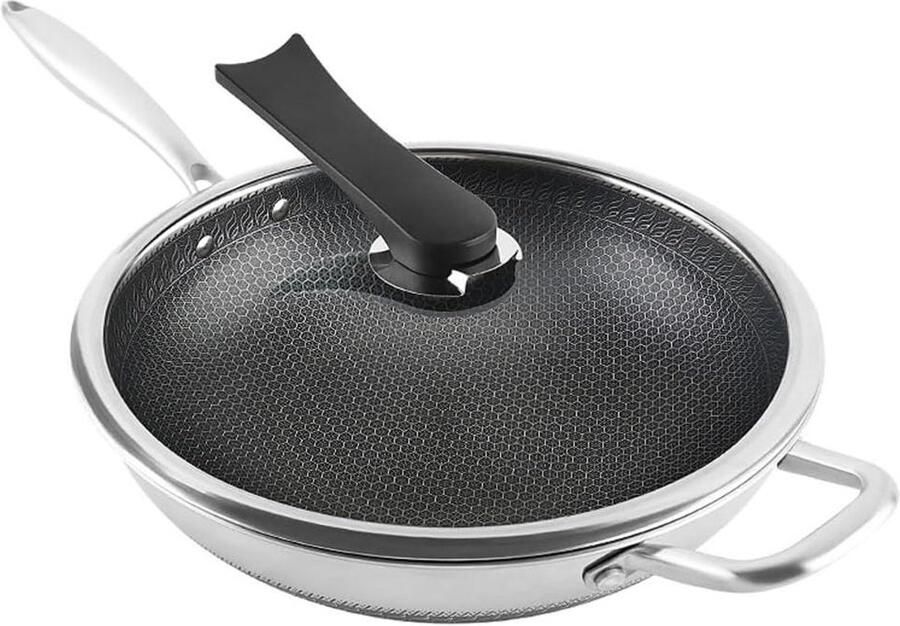 Wok Pan Roerbakpan Snel Koken Gelijkmatige Hitte 32CM Zilver