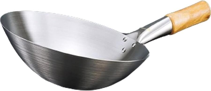 Wok Pan Roerbakpan Staal Aziatisch Koken Dubbele Handgrepen 34 cm Zilverkleurig