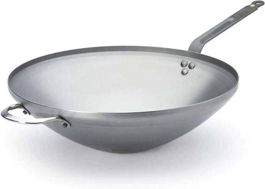Wok Pan Roerbakpan Staal Gezond Koken Snel Warm 40 cm Diameter Grijs